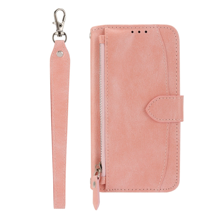 For iPhone 16 Oil Skin Zipper Wallet Leather Phone Case(Pink) - iPhone 16 Cases by buy2fix | Online Shopping UK | buy2fix