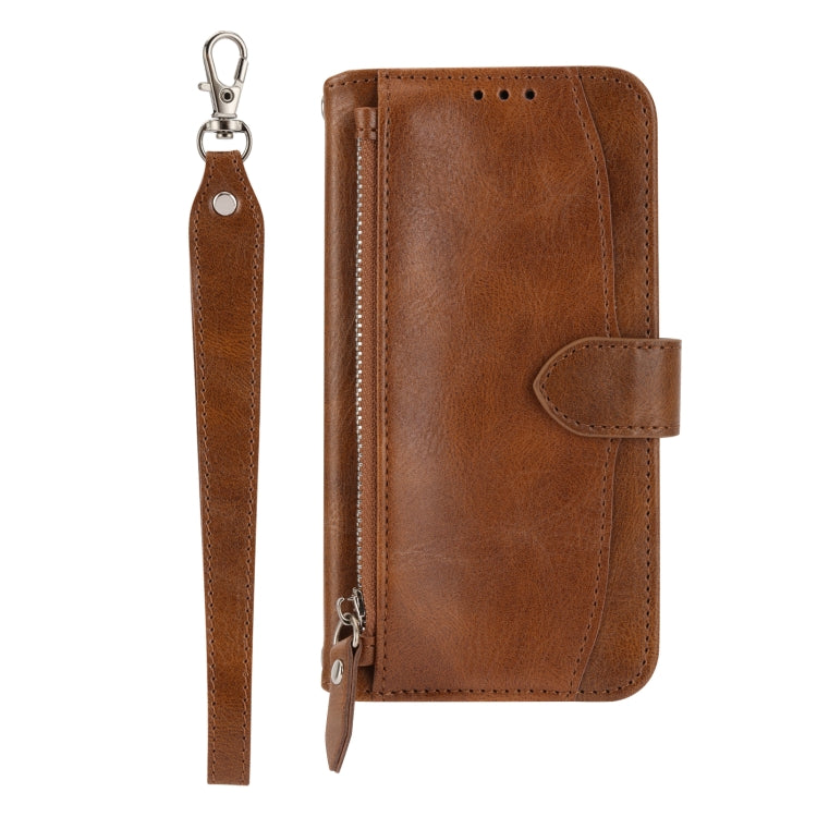 For iPhone 16 Oil Skin Zipper Wallet Leather Phone Case(Brown) - iPhone 16 Cases by buy2fix | Online Shopping UK | buy2fix