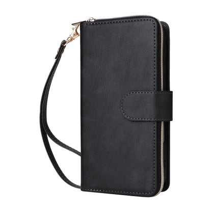 For iPhone 16 Plus 9 Card Slots Zipper Wallet Bag Leather Phone Case(Black) - iPhone 16 Plus Cases by buy2fix | Online Shopping UK | buy2fix