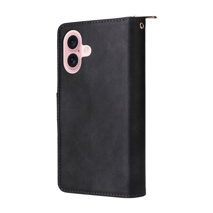 For iPhone 16 9 Card Slots Zipper Wallet Bag Leather Phone Case(Black) - iPhone 16 Cases by buy2fix | Online Shopping UK | buy2fix