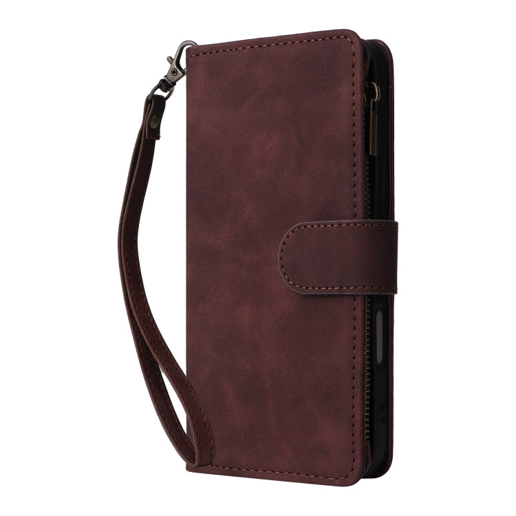 For iPhone 16 Crossbody Multi-card Slot Wallet Zipper Leather Phone Case(Coffee) - iPhone 16 Cases by buy2fix | Online Shopping UK | buy2fix