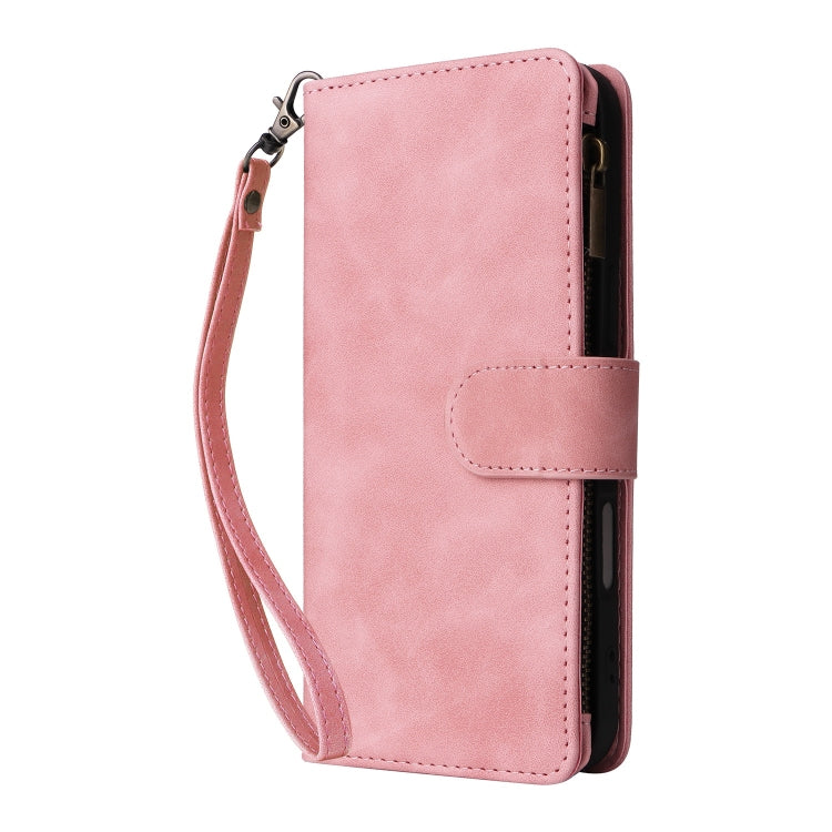 For iPhone 16 Crossbody Multi-card Slot Wallet Zipper Leather Phone Case(Pink) - iPhone 16 Cases by buy2fix | Online Shopping UK | buy2fix