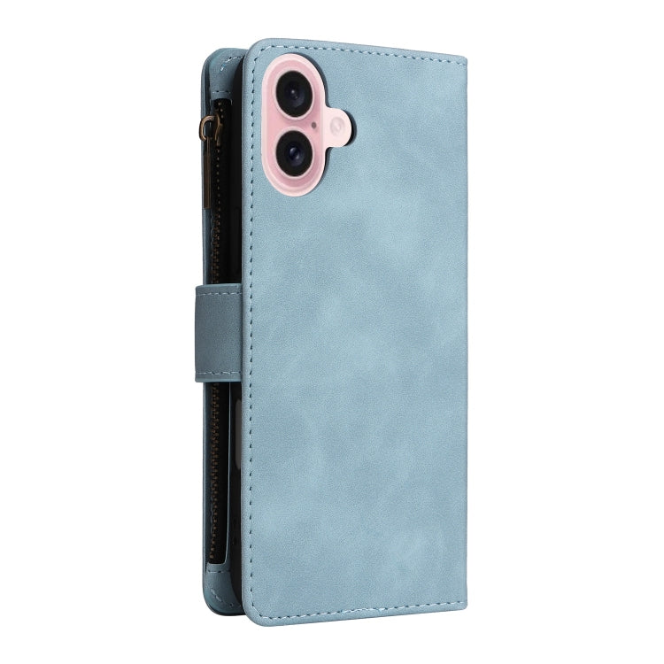 For iPhone 16 Crossbody Multi-card Slot Wallet Zipper Leather Phone Case(Light Blue) - iPhone 16 Cases by buy2fix | Online Shopping UK | buy2fix