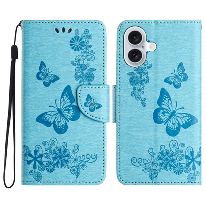 For iPhone 16 Plus Butterfly Embossed Flip Leather Phone Case(Blue) - iPhone 16 Plus Cases by buy2fix | Online Shopping UK | buy2fix