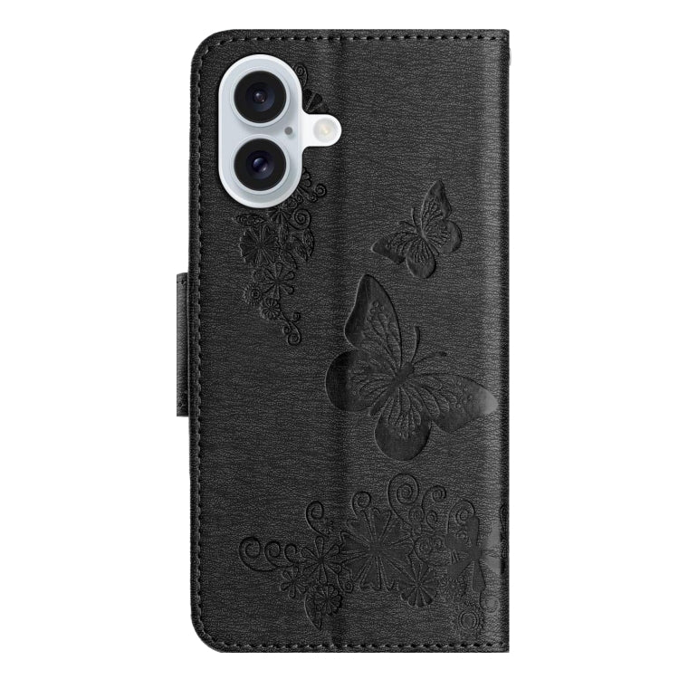 For iPhone 16 Plus Butterfly Embossed Flip Leather Phone Case(Black) - iPhone 16 Plus Cases by buy2fix | Online Shopping UK | buy2fix