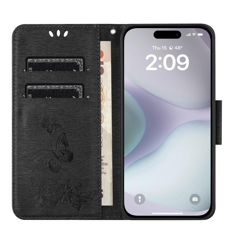 For iPhone 16 Plus Butterfly Embossed Flip Leather Phone Case(Black) - iPhone 16 Plus Cases by buy2fix | Online Shopping UK | buy2fix