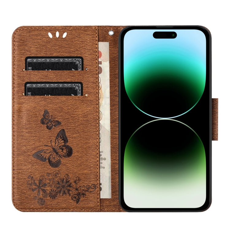 For iPhone 16 Pro Butterfly Embossed Flip Leather Phone Case(Brown) - iPhone 16 Pro Cases by buy2fix | Online Shopping UK | buy2fix