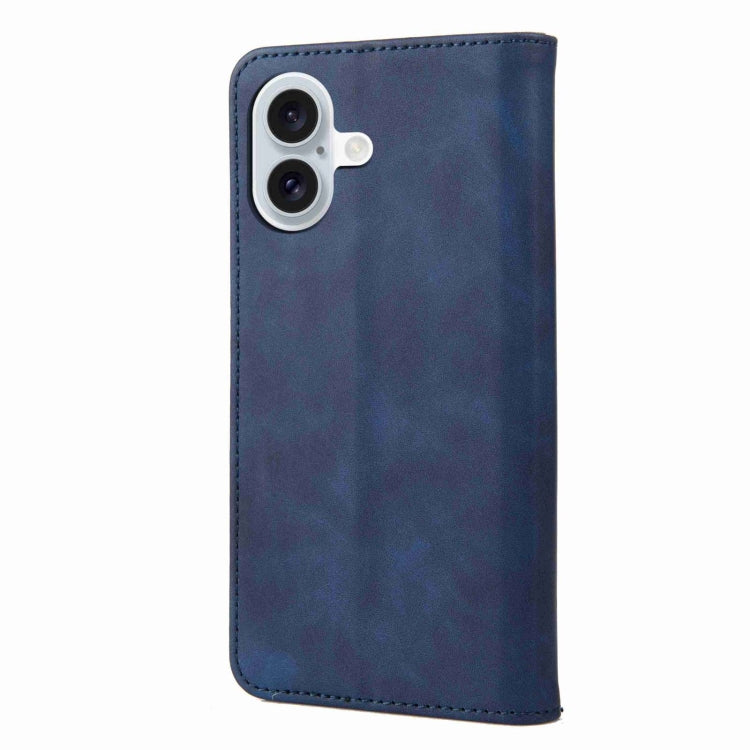 For iPhone 16 Plus Skin Feel Splicing Leather Phone Case(Blue) - iPhone 16 Plus Cases by buy2fix | Online Shopping UK | buy2fix