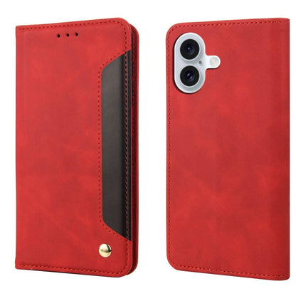 For iPhone 16 Plus Skin Feel Splicing Leather Phone Case(Red) - iPhone 16 Plus Cases by buy2fix | Online Shopping UK | buy2fix