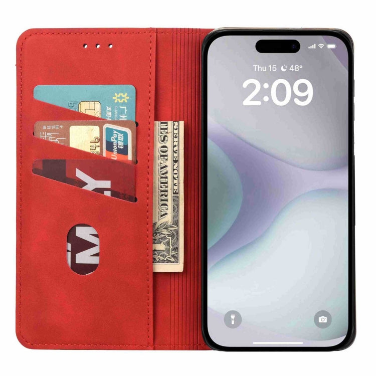 For iPhone 16 Plus Skin Feel Splicing Leather Phone Case(Red) - iPhone 16 Plus Cases by buy2fix | Online Shopping UK | buy2fix