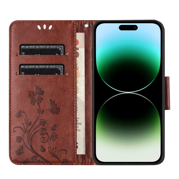 For iPhone 16 Pro Butterfly Flower Pattern Flip Leather Phone Case(Brown) - iPhone 16 Pro Cases by buy2fix | Online Shopping UK | buy2fix