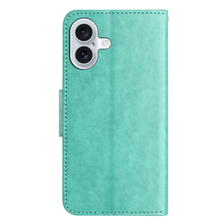 For iPhone 16 Plus Butterfly Flower Pattern Flip Leather Phone Case(Green) - iPhone 16 Plus Cases by buy2fix | Online Shopping UK | buy2fix