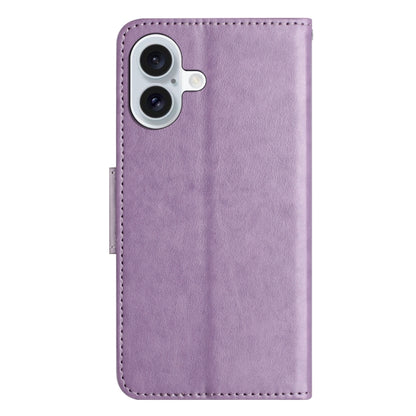 For iPhone 16 Plus Butterfly Flower Pattern Flip Leather Phone Case(Light Purple) - iPhone 16 Plus Cases by buy2fix | Online Shopping UK | buy2fix