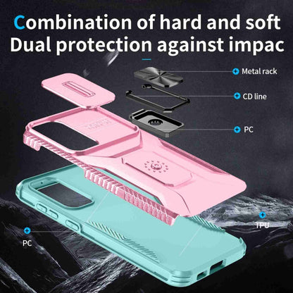 For Samsung Galaxy S23+ 5G Sliding Camshield Holder Phone Case(Pink + Grey Green) - Galaxy S23+ 5G Cases by buy2fix | Online Shopping UK | buy2fix