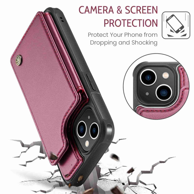 For iPhone 14 CaseMe C22 Card Slots Holder RFID Anti-theft Phone Case(Wine Red) - iPhone 14 Cases by CaseMe | Online Shopping UK | buy2fix