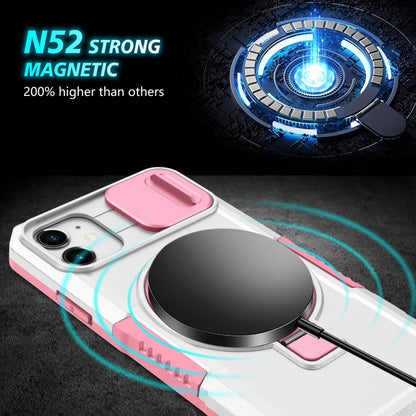 For iPhone 12 Sliding Camshield Magsafe Holder TPU Hybrid PC Phone Case(Pink White) - iPhone 12 / 12 Pro Cases by buy2fix | Online Shopping UK | buy2fix