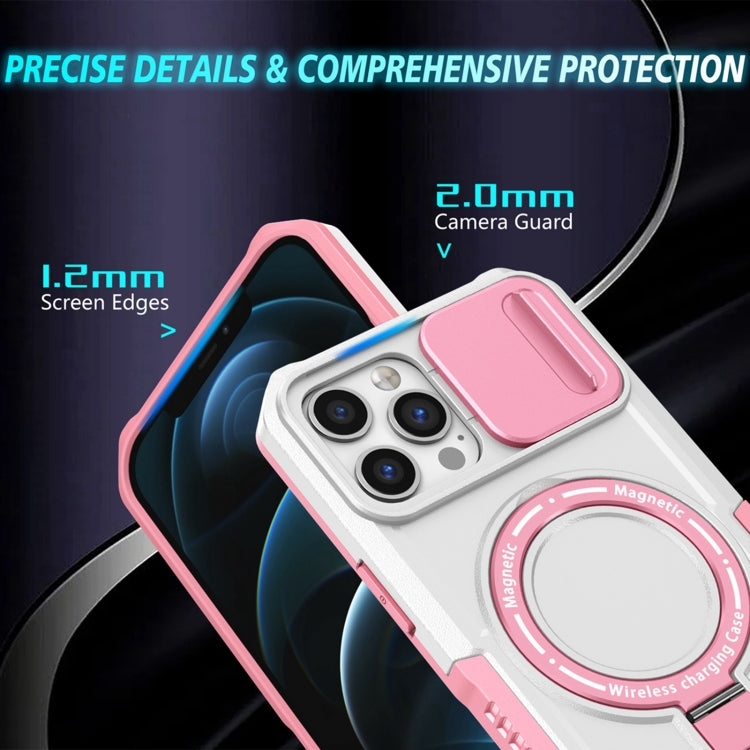 For iPhone 12 Pro Max Sliding Camshield Magsafe Holder TPU Hybrid PC Phone Case(Pink White) - iPhone 12 Pro Max Cases by buy2fix | Online Shopping UK | buy2fix