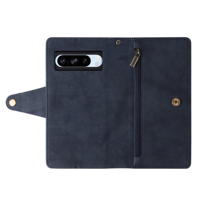 For Google Pixel 8a Rivet Buckle 9 Cards Three Fold Leather Phone Case(Blue) - Google Cases by buy2fix | Online Shopping UK | buy2fix