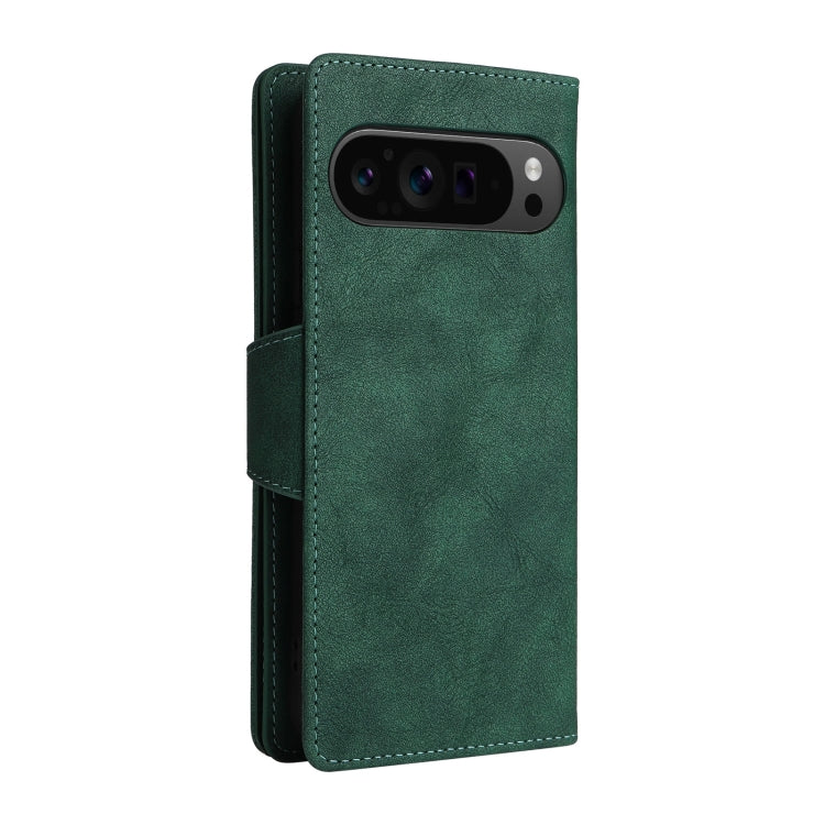 For Google Pixel 9 Pro Rivet Buckle 9 Cards Three Fold Leather Phone Case(Green) - Google Cases by buy2fix | Online Shopping UK | buy2fix