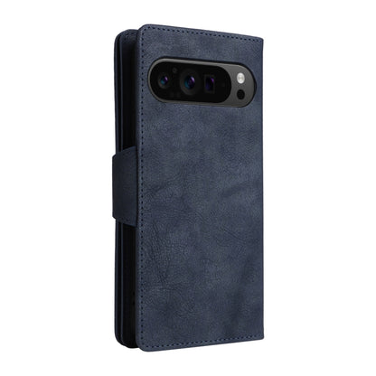 For Google Pixel 9 Pro Rivet Buckle 9 Cards Three Fold Leather Phone Case(Blue) - Google Cases by buy2fix | Online Shopping UK | buy2fix