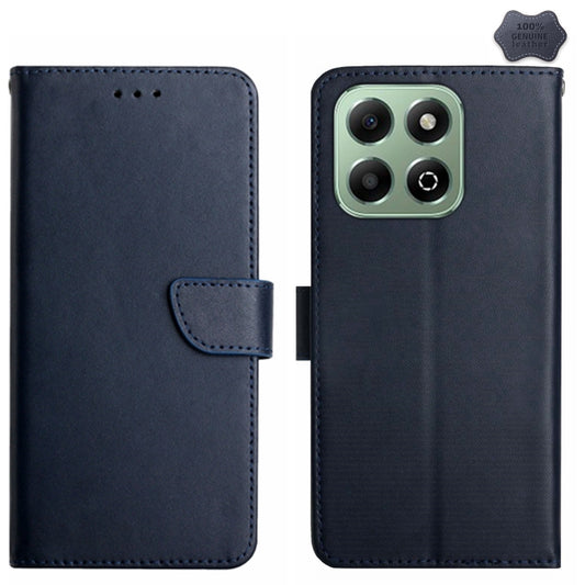 For Honor X6b HT02 Genuine Leather Fingerprint-proof Flip Phone Case(Blue) - Honor Cases by buy2fix | Online Shopping UK | buy2fix