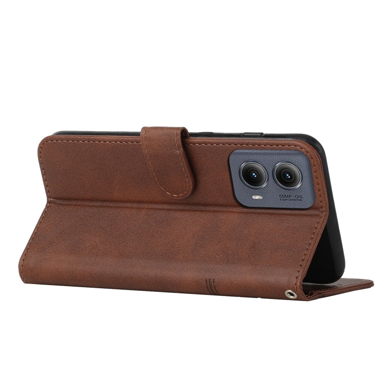 For Motorola Edge 2024 Stitching Calf Texture Buckle Leather Phone Case(Brown) - Motorola Cases by buy2fix | Online Shopping UK | buy2fix