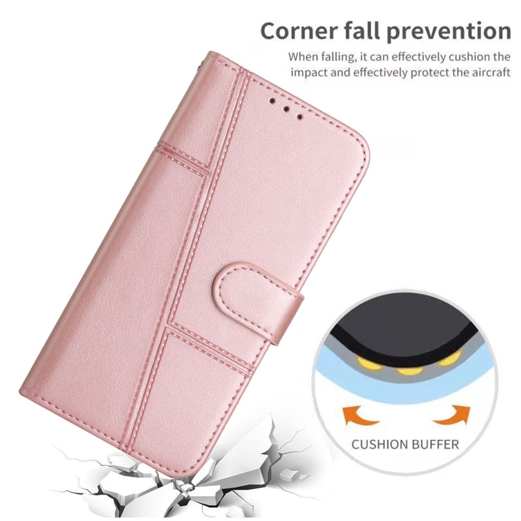 For Motorola Edge 2024 Stitching Calf Texture Buckle Leather Phone Case(Rose Gold) - Motorola Cases by buy2fix | Online Shopping UK | buy2fix