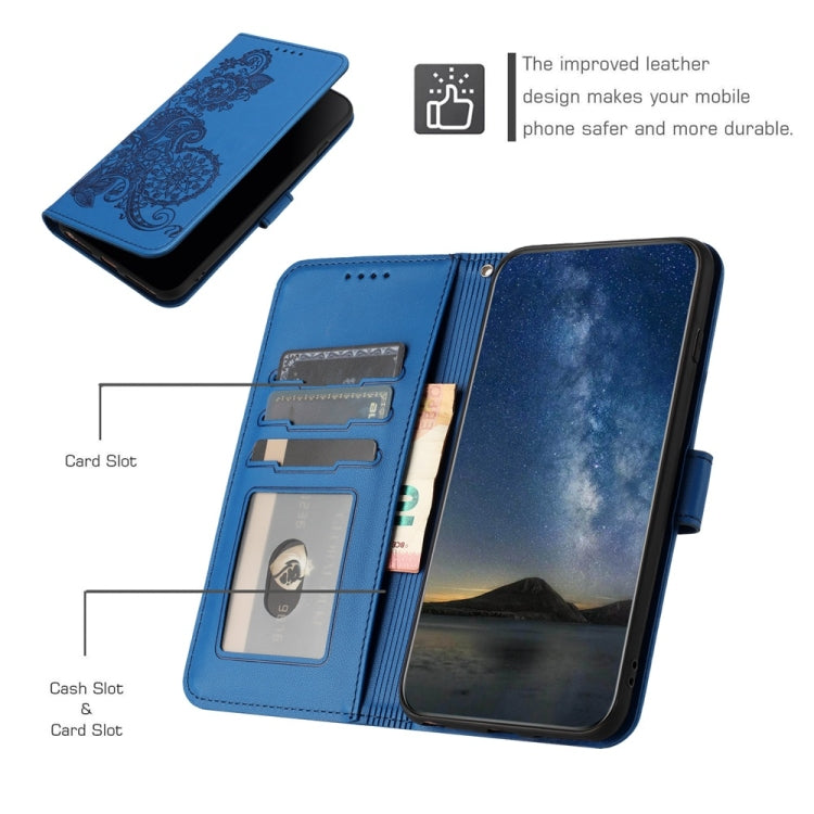 For Motorola Edge 5G 2024 Datura Flower Embossed Flip Leather Phone Case(Blue) - Motorola Cases by buy2fix | Online Shopping UK | buy2fix