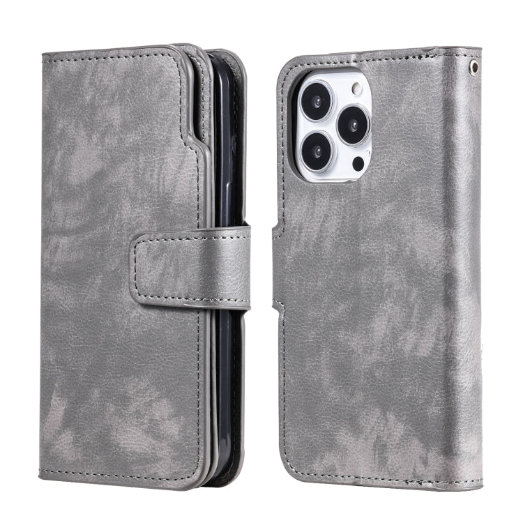 For iPhone 16 Pro Tri-Fold 9-Card Wallets Leather Phone Case(Grey) - iPhone 16 Pro Cases by buy2fix | Online Shopping UK | buy2fix