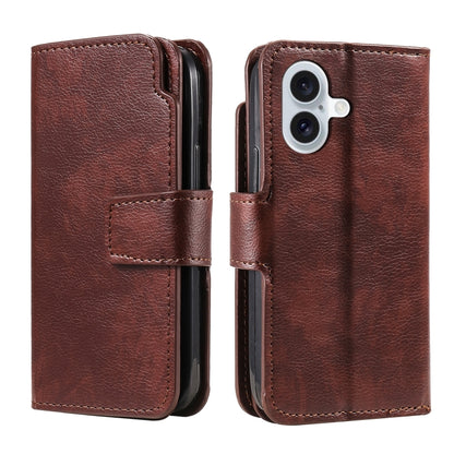 For iPhone 16 Tri-Fold 9-Card Wallets Leather Phone Case(Brown) - iPhone 16 Cases by buy2fix | Online Shopping UK | buy2fix