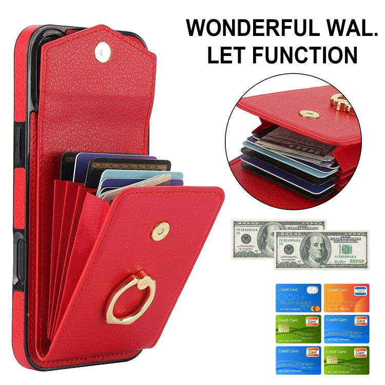 For iPhone 16 Plus Ring Holder RFID Card Slot Phone Case(Red) - iPhone 16 Plus Cases by buy2fix | Online Shopping UK | buy2fix