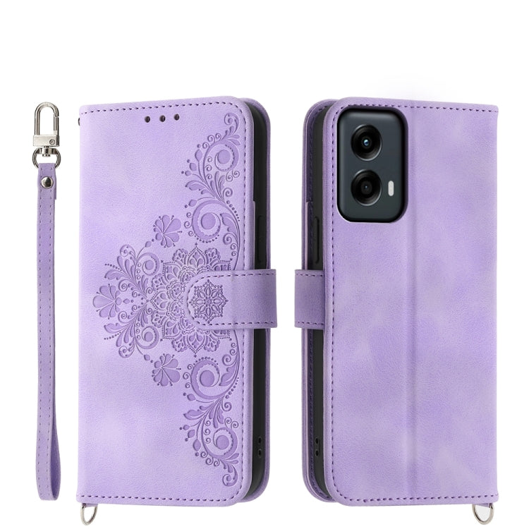 For Motorola Moto G Stylus 5G 2024 Skin-feel Flowers Embossed Wallet Leather Phone Case(Purple) - Motorola Cases by buy2fix | Online Shopping UK | buy2fix