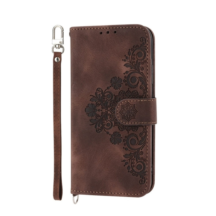 For Motorola Moto G Stylus 5G 2024 Skin-feel Flowers Embossed Wallet Leather Phone Case(Brown) - Motorola Cases by buy2fix | Online Shopping UK | buy2fix