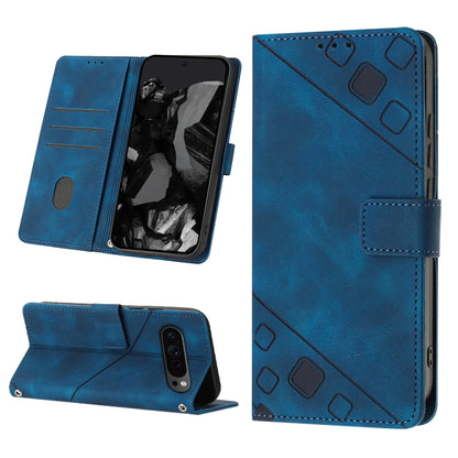 For Google Pixel 9 Pro XL Skin-feel Embossed Leather Phone Case(Blue) - Google Cases by buy2fix | Online Shopping UK | buy2fix