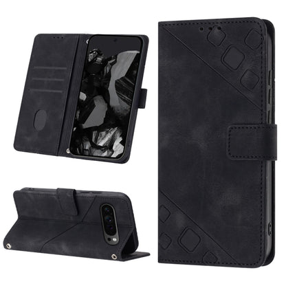 For Google Pixel 9 Pro XL Skin-feel Embossed Leather Phone Case(Black) - Google Cases by buy2fix | Online Shopping UK | buy2fix