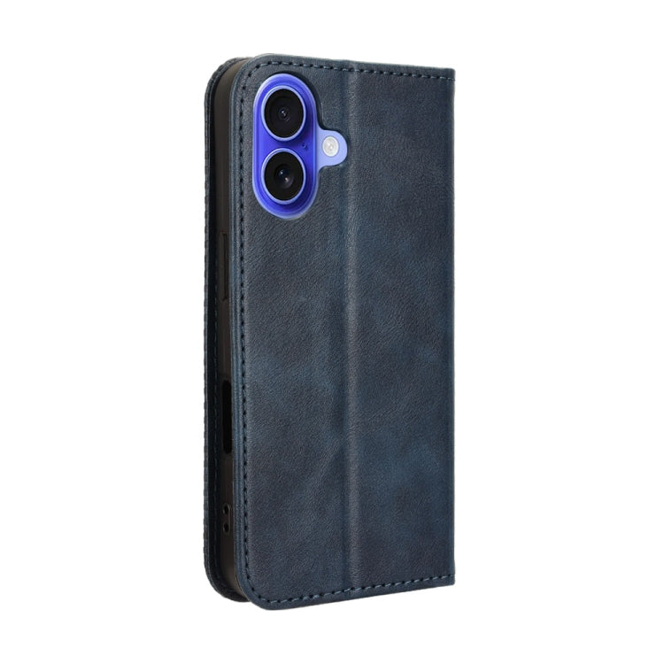 For iPhone 16 Plus Magnetic Buckle Retro Texture Leather Phone Case(Blue) - iPhone 16 Plus Cases by buy2fix | Online Shopping UK | buy2fix