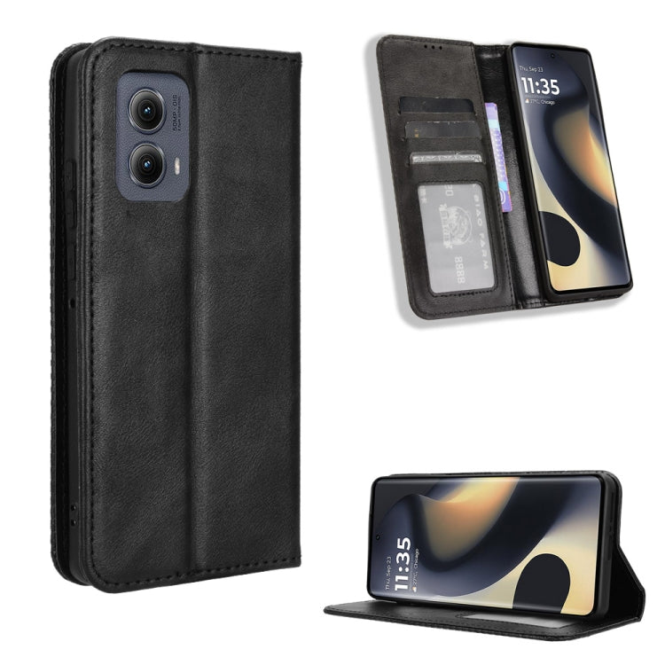 For Motorola Edge 2024 5G Magnetic Buckle Retro Texture Leather Phone Case(Black) - Motorola Cases by buy2fix | Online Shopping UK | buy2fix