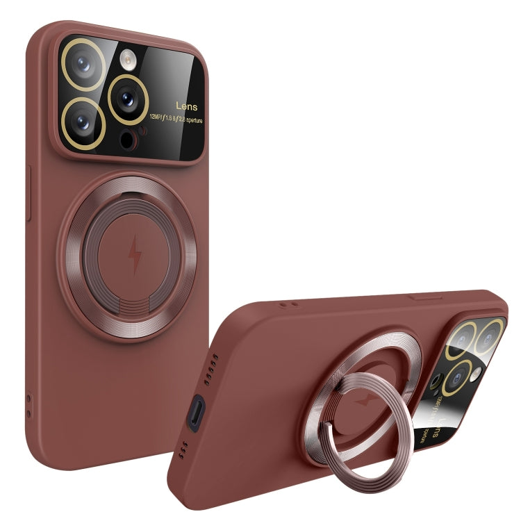 For iPhone 12 Pro Max Large Window MagSafe Magnetic Holder Phone Case(Claret Red) - iPhone 12 Pro Max Cases by buy2fix | Online Shopping UK | buy2fix