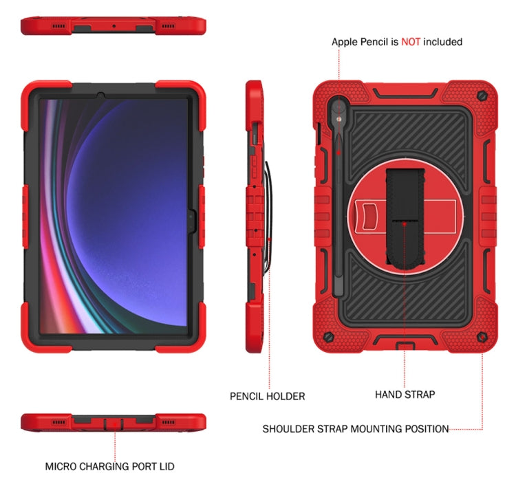 For Samsung Galaxy Tab S9 360 Degree Rotation PC Contrast Silicone Tablet Case(Red + Black) - Galaxy Tab S9 Cases by buy2fix | Online Shopping UK | buy2fix