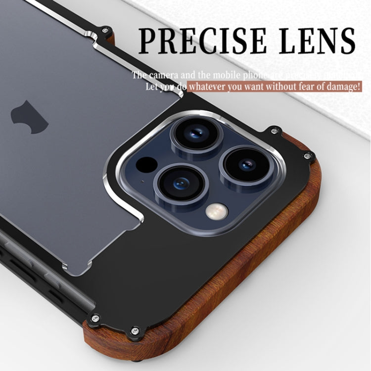 For iPhone 15 R-JUST Ironwood Generation Metal + Wood Phone Case - iPhone 15 Cases by R-JUST | Online Shopping UK | buy2fix