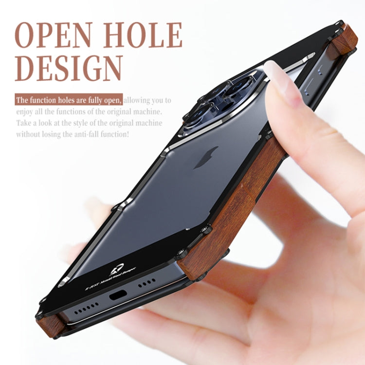 For iPhone 15 R-JUST Ironwood Generation Metal + Wood Phone Case - iPhone 15 Cases by R-JUST | Online Shopping UK | buy2fix