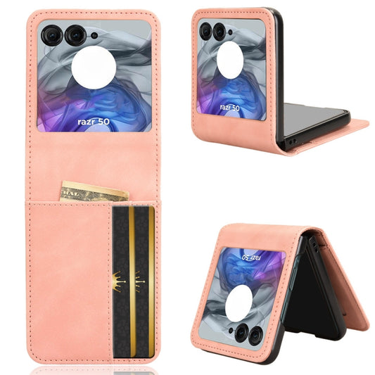 For Motorola Razr 50 Skin Feel Card Slot Leather Phone Case(Pink) - Motorola Cases by buy2fix | Online Shopping UK | buy2fix