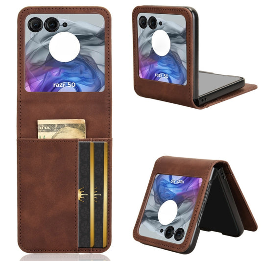 For Motorola Razr 50 Skin Feel Card Slot Leather Phone Case(Brown) - Motorola Cases by buy2fix | Online Shopping UK | buy2fix