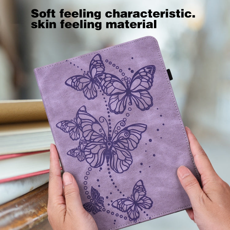 For Samsung Galaxy Tab S9 Embossed Butterfly Pattern Horizontal Flip Leather Tablet Case(Purple) - Galaxy Tab S9 Cases by buy2fix | Online Shopping UK | buy2fix