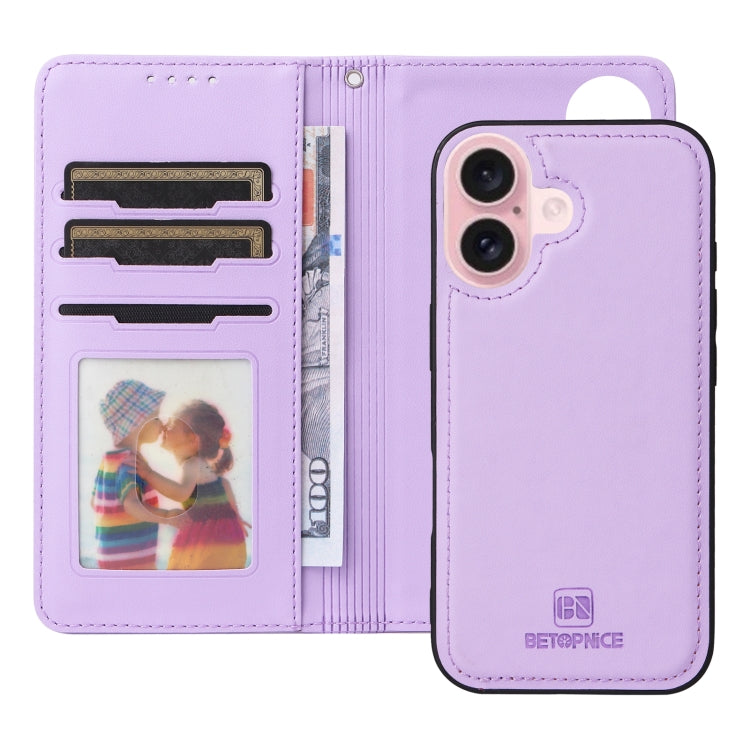 For iPhone 16 Plus BETOPNICE BN-005 2 in 1 Detachable Imitate Genuine Leather Phone Case(Light Purple) - iPhone 16 Plus Cases by BETOPNICE | Online Shopping UK | buy2fix