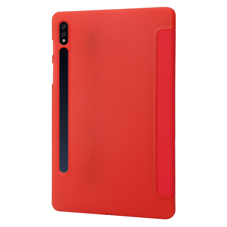 For Samsung Galaxy Tab S9 3-Fold Holder Silicone Leather Tablet Case(Red) - Galaxy Tab S9 Cases by buy2fix | Online Shopping UK | buy2fix