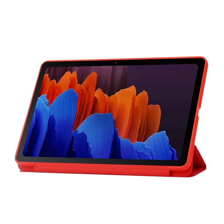 For Samsung Galaxy Tab S9 3-Fold Holder Silicone Leather Tablet Case(Red) - Galaxy Tab S9 Cases by buy2fix | Online Shopping UK | buy2fix