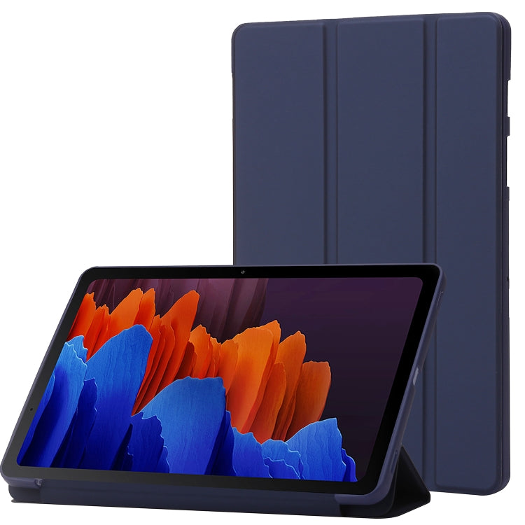 For Samsung Galaxy Tab S9 3-Fold Holder Silicone Leather Tablet Case(Dark Blue) - Galaxy Tab S9 Cases by buy2fix | Online Shopping UK | buy2fix