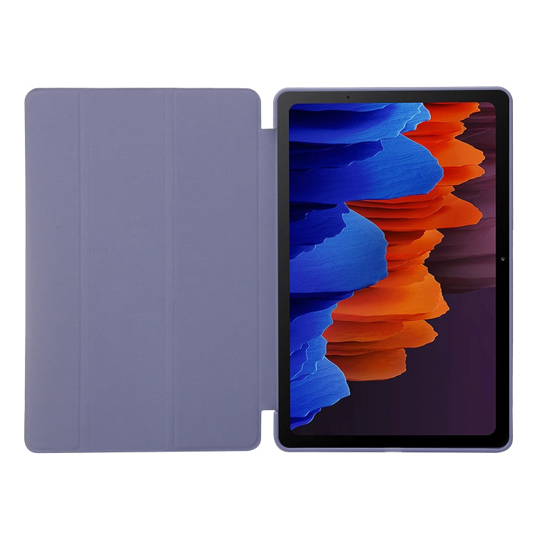 For Samsung Galaxy Tab S9 3-Fold Holder Silicone Leather Tablet Case(Purple) - Galaxy Tab S9 Cases by buy2fix | Online Shopping UK | buy2fix