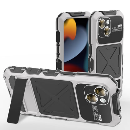 For iPhone 15 Plus R-JUST Metal + Silicone + Tempered Glass Life Waterproof Phone Case with Holder(Silver) - iPhone 15 Plus Cases by R-JUST | Online Shopping UK | buy2fix